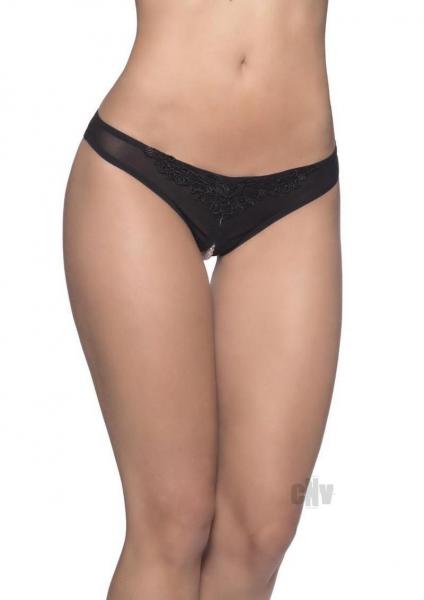 Crotchless Thong with Pearls Black