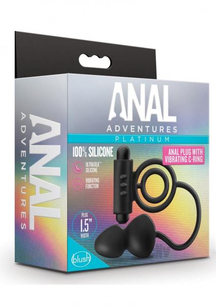 Blush Anal Adventures Platinum Silicone Anal Plug With Vibrating C Ring - Black
