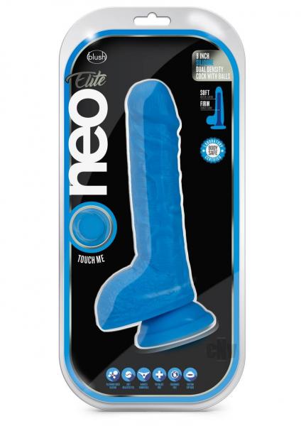 Neo Elite - 9-inch Silicone Dual-density Cock With Balls - Neon Blue