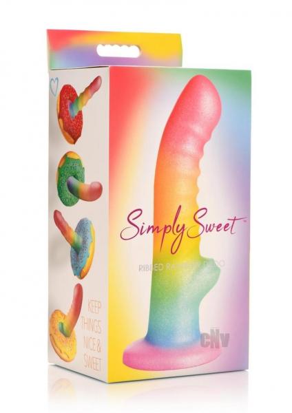 Simply Sweet Ribbed 6.5 In. Silicone Dildo Rainbow