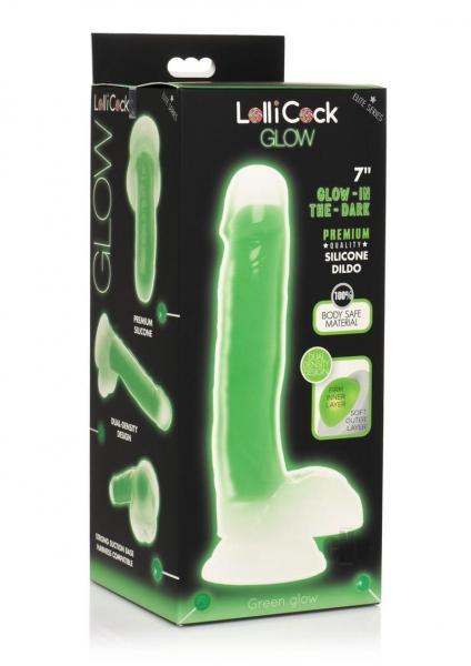 Curve Toys Lollicock 7" Glow In The Dark Silicone Dildo W/balls - Green
