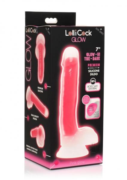 Curve Toys Lollicock 7" Glow In The Dark Silicone Dildo W/balls - Pink