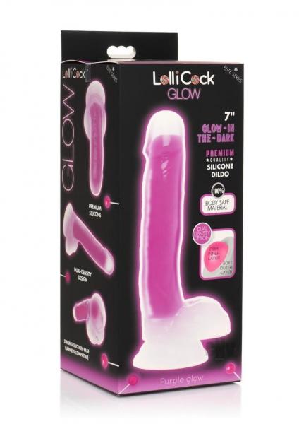 Curve Toys Lollicock 7" Glow In The Dark Silicone Dildo W/balls - Purple