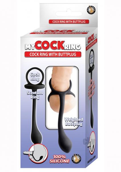 My Cockring Cockring With Weighed Buttplug Black by Nasstoys, alternate view 4