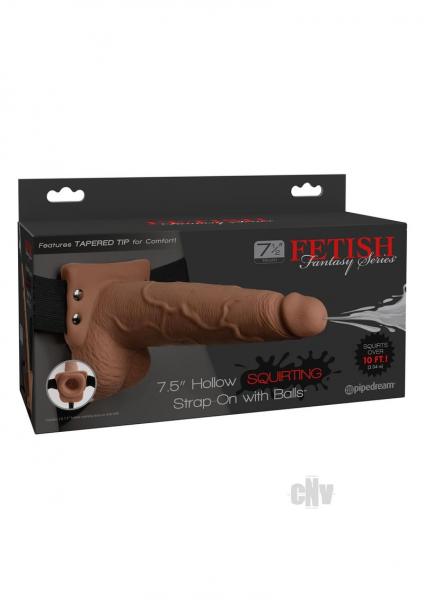 Fetish Fantasy 7.5 inches Hollow Squirting Strap On with Balls Tan Sex Toy Product