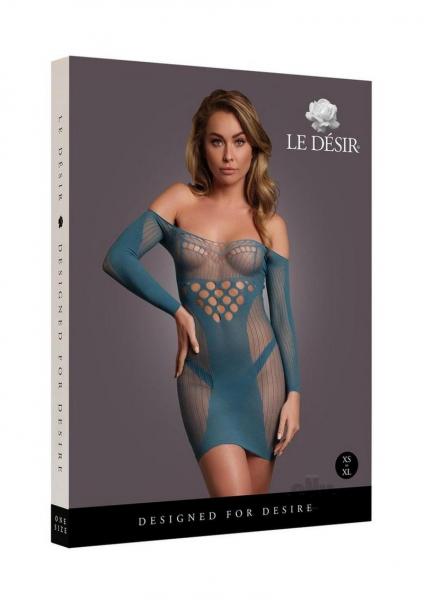 Le Desir Long-sleeved Net Mini Dress Ocean Deep