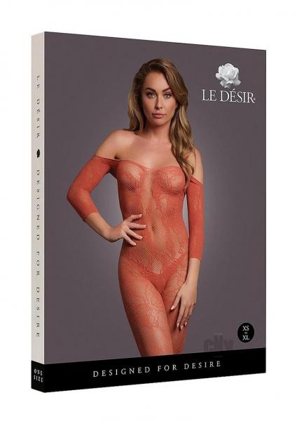 Le Desir Lace Long-sleeved Bodystocking Sunset Glow
