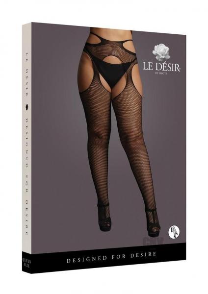 Shots Le Desir Suspender Pantyhose With Strappy Waist Black