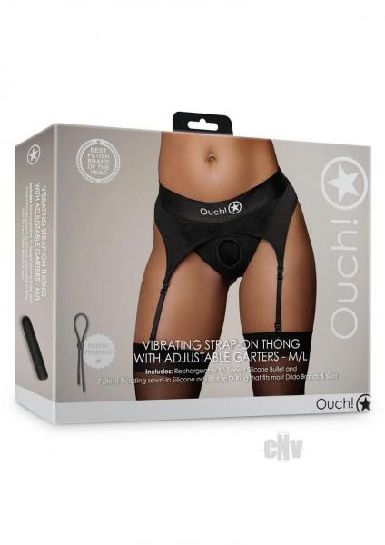 Shots Ouch Vibrating Strap On Thong W/adjustable Garters - Black