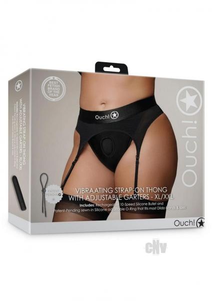 Shots Ouch Vibrating Strap On Thong W/adjustable Garters - Black