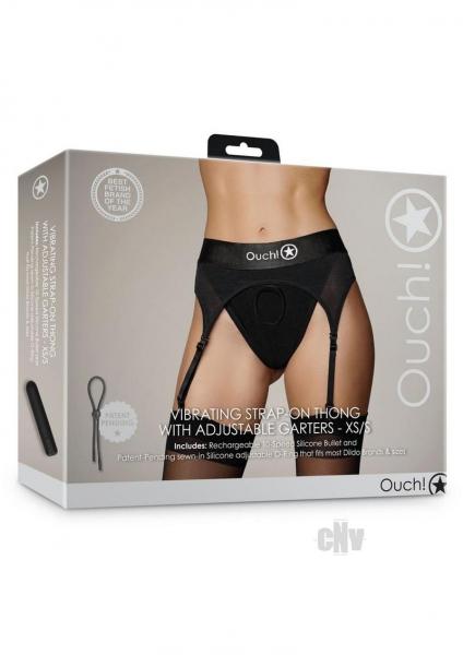 Shots Ouch Vibrating Strap On Thong W/adjustable Garters - Black