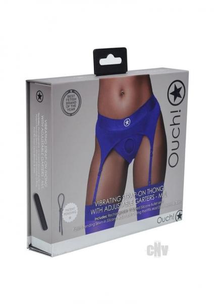 Ouch! Vibrating Strap-on Thong With Adjustable Garters Royal Blue