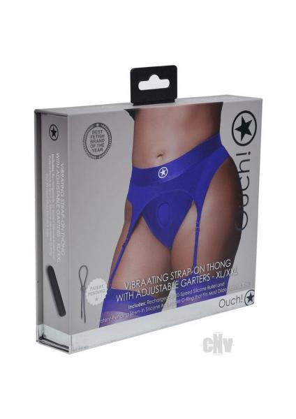 Ouch! Vibrating Strap-on Thong With Adjustable Garters Royal Blue