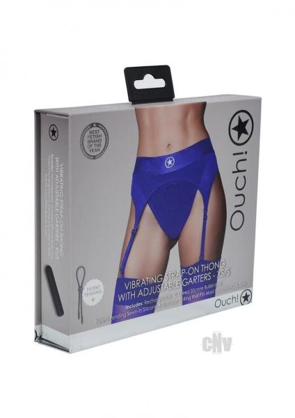 Ouch! Vibrating Strap-on Thong With Adjustable Garters Royal Blue