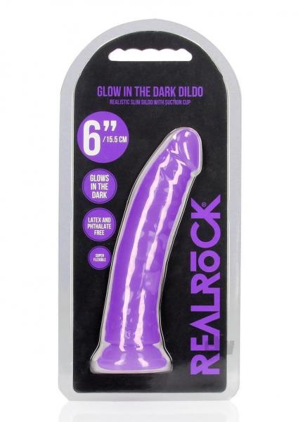 Realrock Glow In The Dark Slim 6 In. Dildo Neon Purple