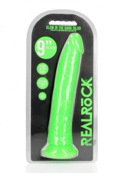 Realrock Glow In The Dark Slim 9 In. Dildo Neon Green