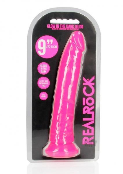 Realrock Glow In The Dark Slim 9 In. Dildo Neon Pink