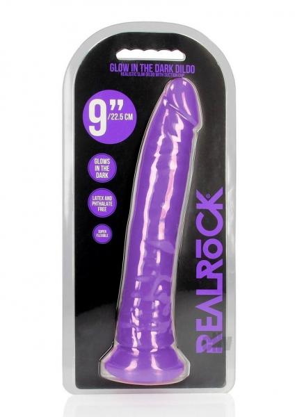 Realrock Glow In The Dark Slim 9 In. Dildo Neon Purple