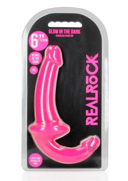 Realrock Glow In The Dark 6 In. Strapless Strap-on Dildo Neon Pink