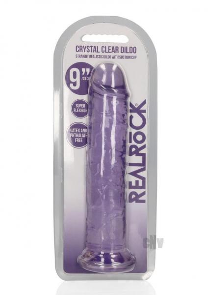Realrock Crystal Clear Straight 9 In. Dildo Without Balls Purple