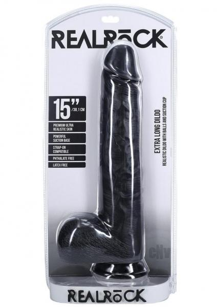 Realrock Extra Long 15 In. Dildo With Balls Black