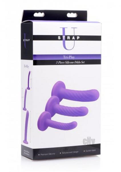 Tri-Play Silicone Dildo 3 Piece Set Purple Sex Toy Product