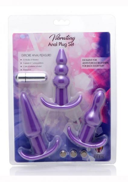 Trinity Vibes 4 Piece Vibrating Anal Plug Set Purple Sex Toy Product