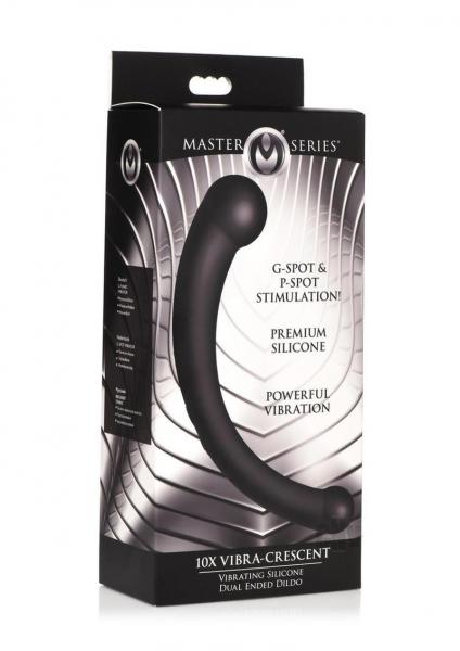 Master Series 10x Vibra-crescent Vibrating Silicone Dual Ended Dildo Black