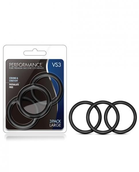 Performance VS3 Pure Premium Silicone Cockrings Large Black Sex Toy Product