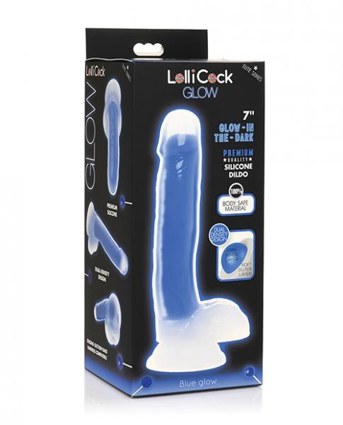 Curve Toys Lollicock 7" Glow In The Dark Silicone Dildo W/balls - Blue Sex Toy Product