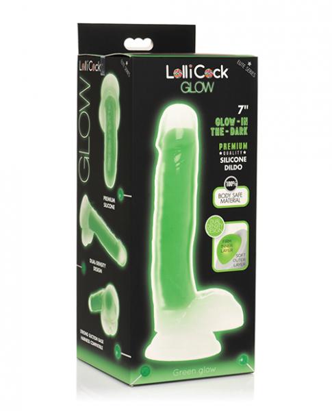 Curve Toys Lollicock 7" Glow In The Dark Silicone Dildo W/balls - Green Sex Toy Product