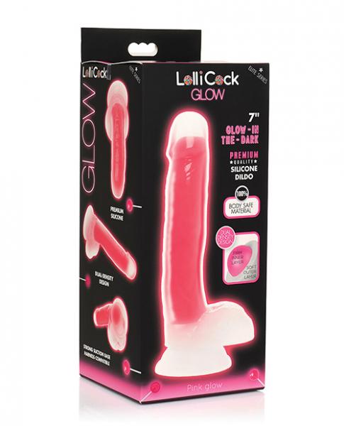 Curve Toys Lollicock 7" Glow In The Dark Silicone Dildo W/balls - Pink Sex Toy Product