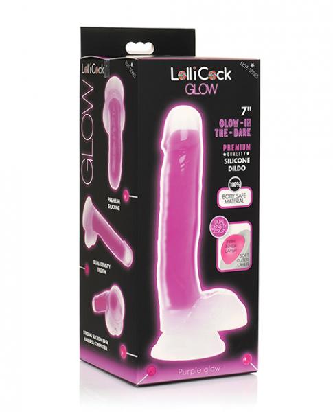 Curve Toys Lollicock 7″ Glow In The Dark Silicone Dildo W/balls – Purple
