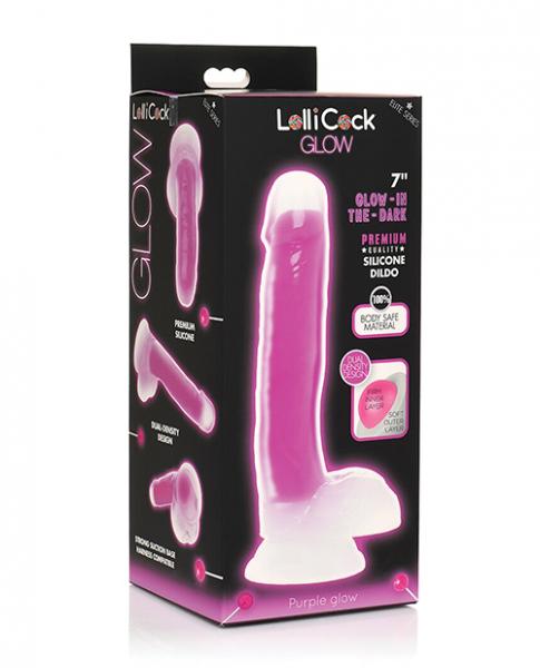 Curve Toys Lollicock 7" Glow In The Dark Silicone Dildo W/balls - Purple Sex Toy Product