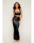 Stretch Faux Leather Harness Bra & Long Slip Skirt - Black Xl Image 2