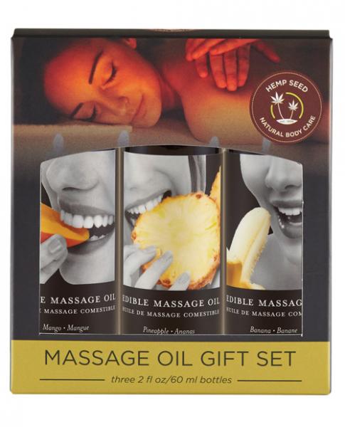 Earthly Body Edible Massage Oil Gift Set: Banana, Mango & Pineapple 2oz Sex Toy Product