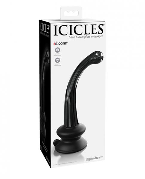 Icicles No. 87 Hand Blown Glass G-spot Massager Wsuction Cup –  Black