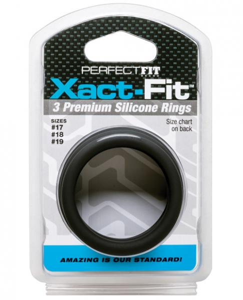 Xact-Fit Cockring 3 Ring Kit M/L Black Silicone Image 3