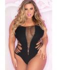 Pink Lipstick Slice & Dice Seamless Bodysuit Black 1X/2X Sex Toy Product