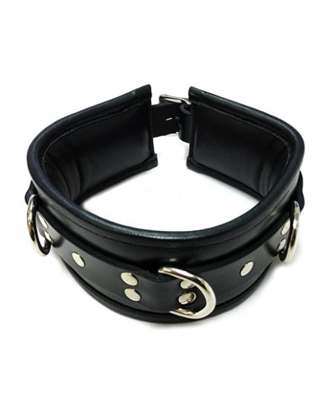 Rouge Leather Padded 3 D Ring Collar – Black