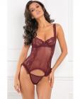 Rene Rofe Grand Finale 2 Piece Ruffle Teddy Burgundy S/M Image 3