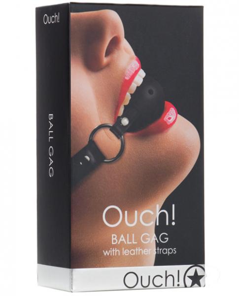 Ouch Ball Gag Leather Straps Black O/S Sex Toy Product