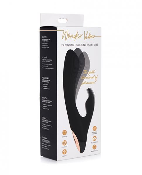 Wonder Vibes 7x Bendable Silicone Rabbit Vibe  – Black
