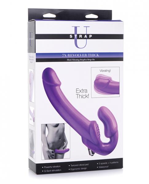 Strap U Revolver Thick Vibrating Strapless Strap-on – Purple