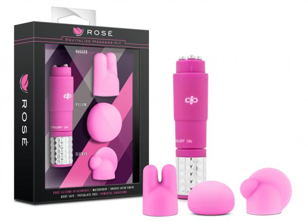 Rose Revitalize Massage Kit with 3 Silicone Attachments Pink Sex Toy Product
