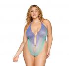 Ombre Stretch Lace Teddy W/ Butterfly Charms Lavender Haze /seafoam Osq Image 3