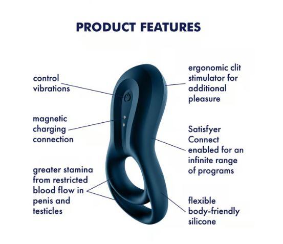Satisfyer Epic Duo Ring Vibrator - Dark Blue, alternate view