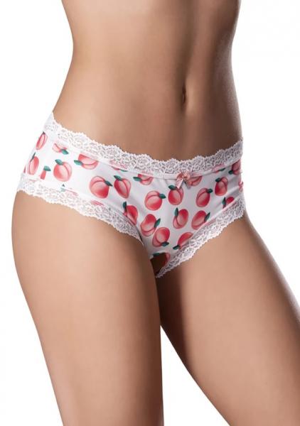 Sweet Treats Crotchless Boy Short W/wicked Sensual Care Peach Lube - White Qn