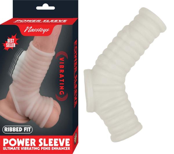 Vibrating Power Sleeve Ribbed Fit White Sex Toy Product