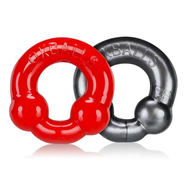 Oxballs Ultraballs Cock Ring Silver & Red Set Sex Toy Product